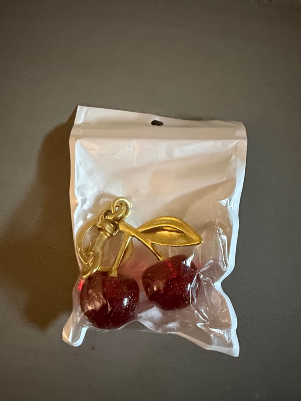 Source Unknown Gold Cherry Bag Charm - Red Glitter Cherries